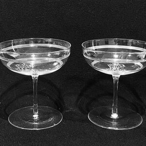 Antique French Very Thin Crystal Set Of 2 Champagne Flutes 4” W/Monogram